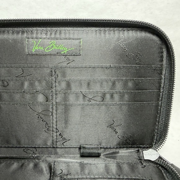 Vera Bradley Botanical Zip Around Wallet Travel Organizer Black Green Floral 8x5 - Picture 5 of 7